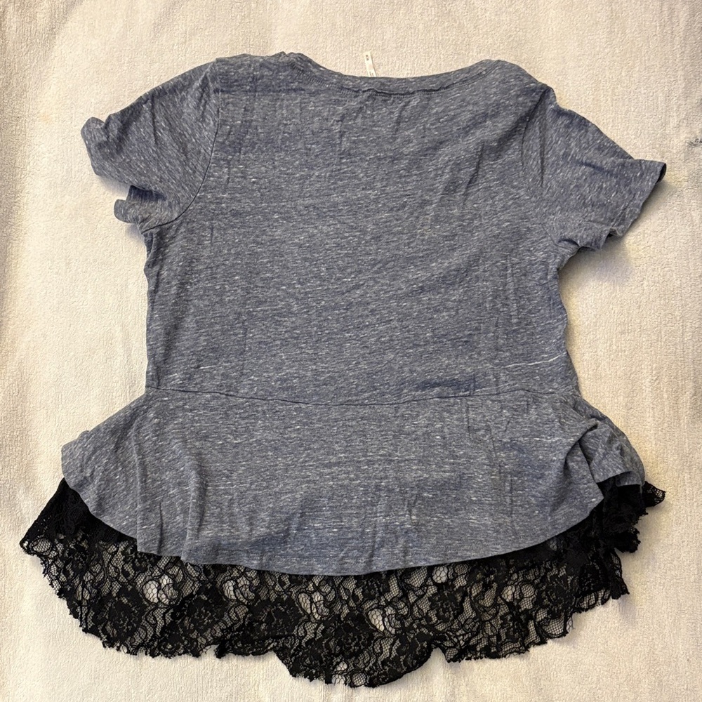 Free People Blue Tee with Black Lace Trim - Picture 6 of 6